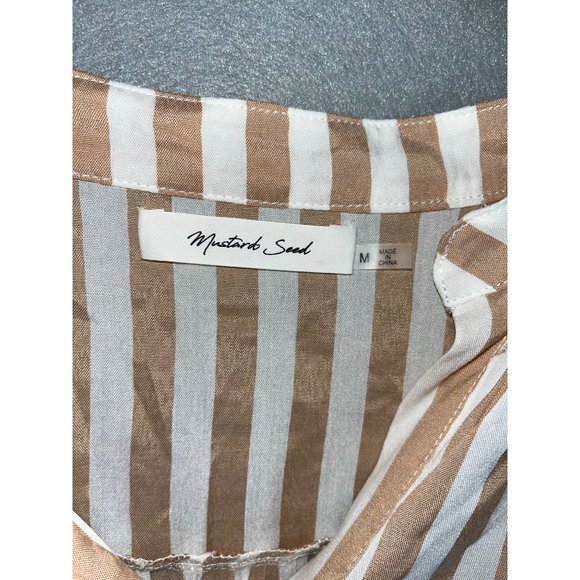 Mustard Seed Womens Stripe‎ Shirt Size Medium Oversize Sleeves - Picture 2 of 5